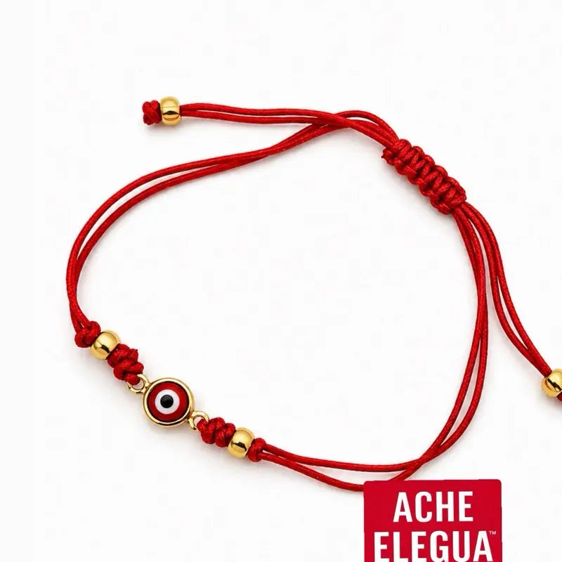 Red String Bracelet with Gold Beads and Evil Eye Red