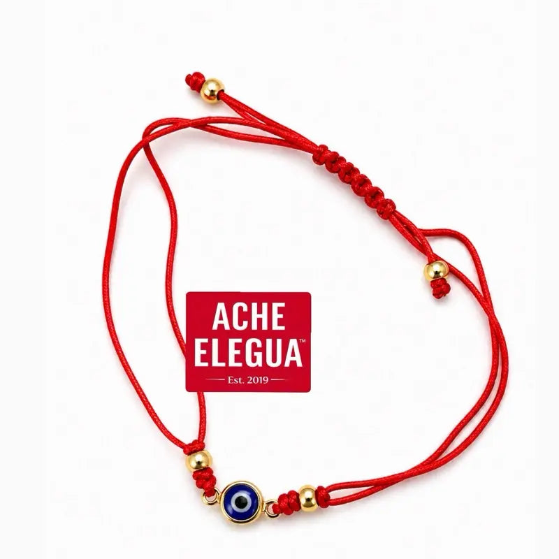 Red String Bracelet with Gold Beads and Evil Eye Blue Charm