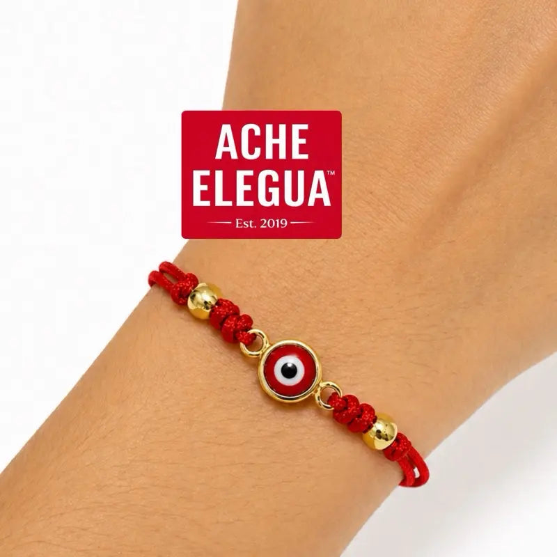 Red String Bracelet with Gold Beads and Evil Eye Red