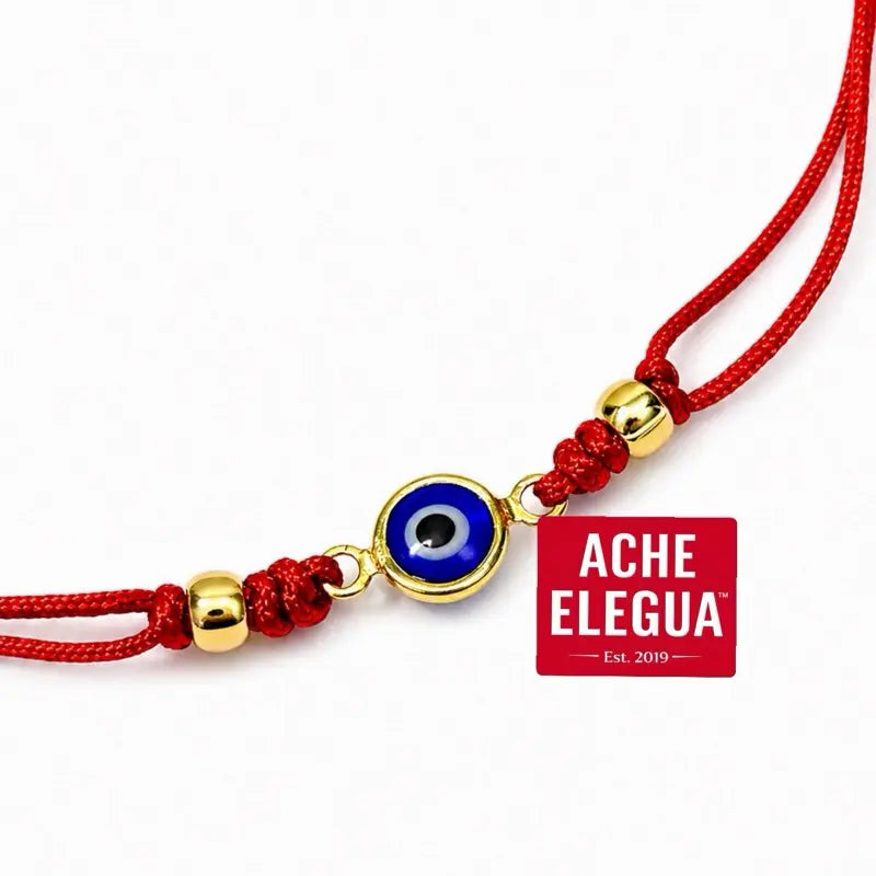 Red String Bracelet with Gold Beads and Evil Eye Blue Charm