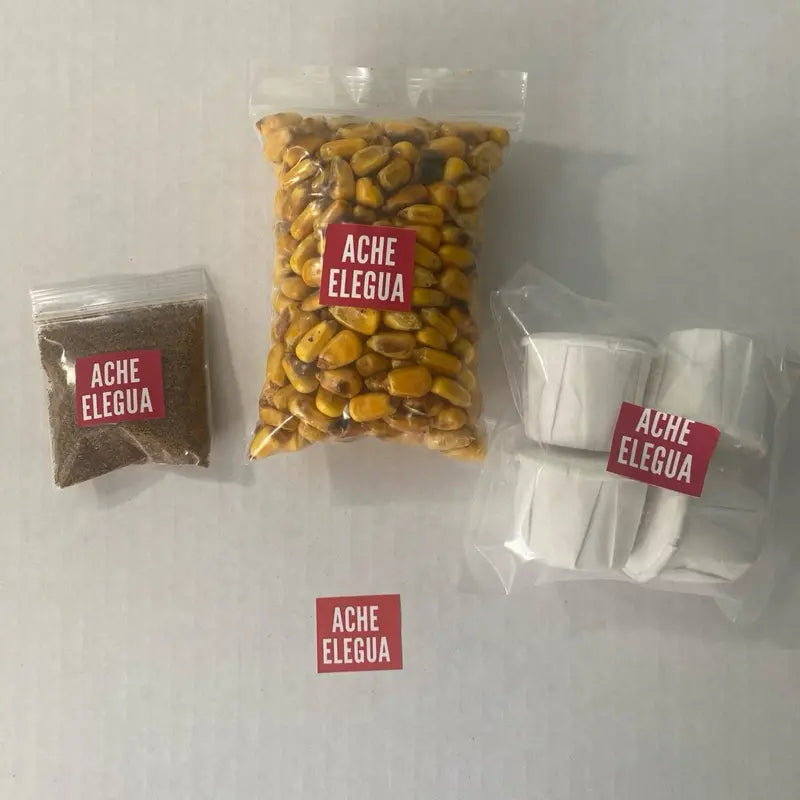 Set para Atender a Elegua- Cascarilla, Maiz Tostado y Jutia/Pescado Ahumado.