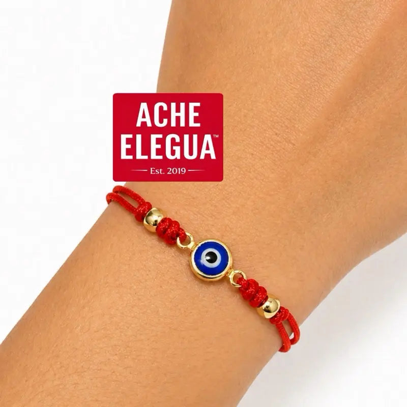 Red String Bracelet with Gold Beads and Evil Eye Blue Charm