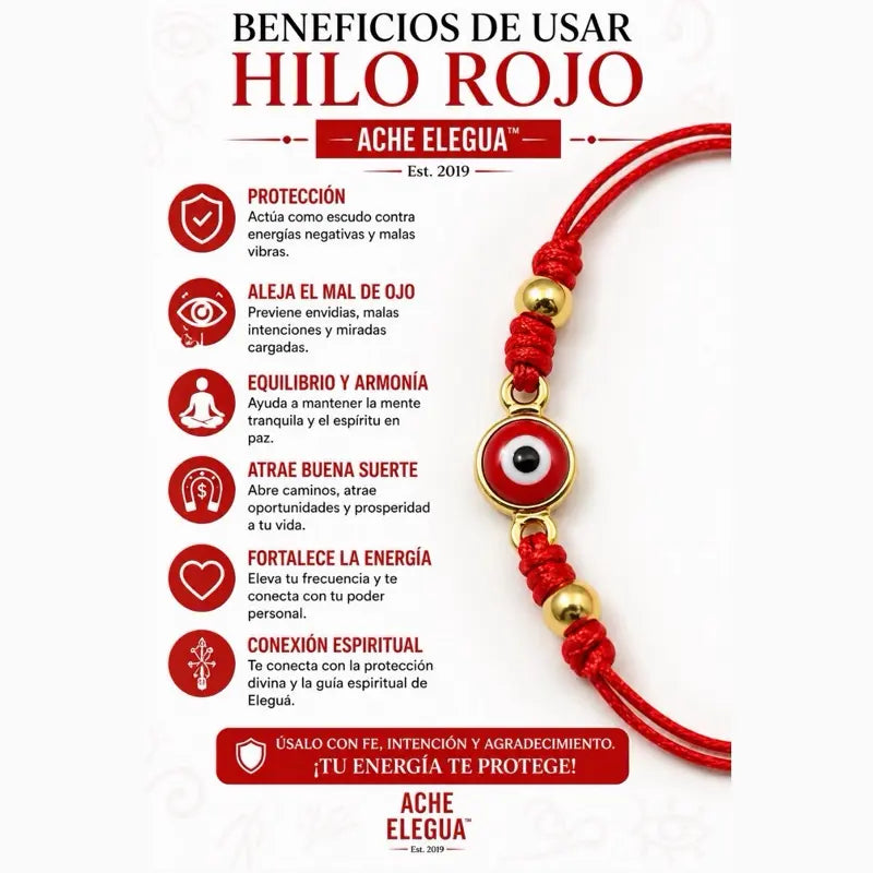 Red String Bracelet with Gold Beads and Evil Eye Red