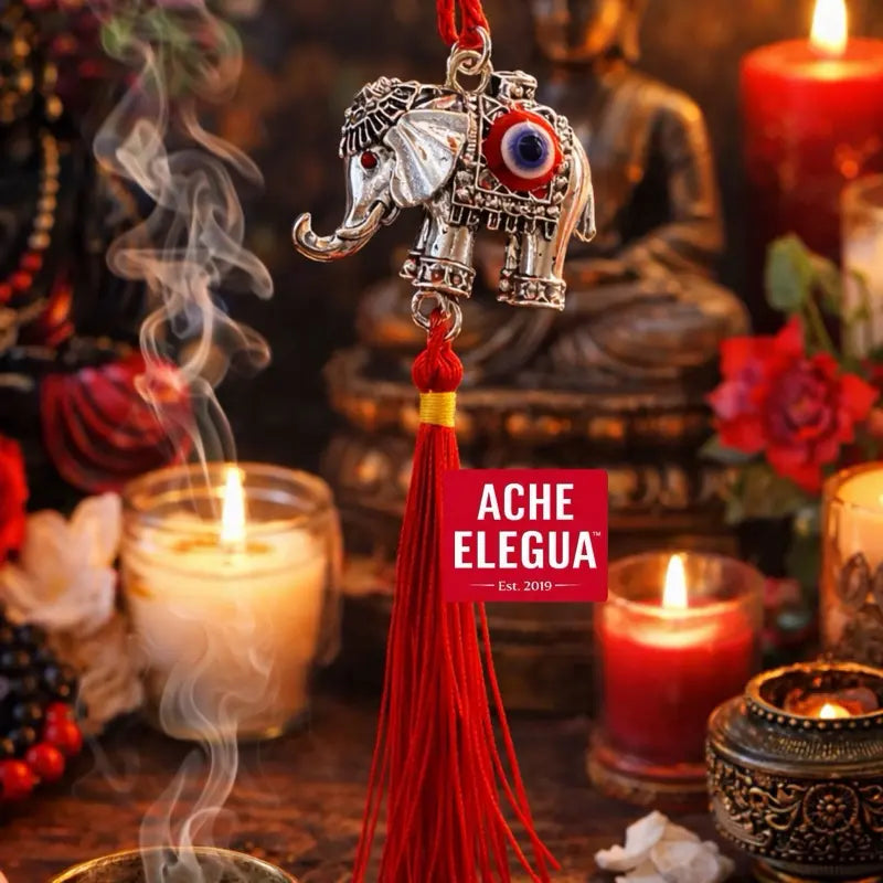 Evil Eye Elephant Ornament Red for Protection against negative energies