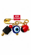 Protection Pin with Evil Eye, Azabache & Peonia Charms