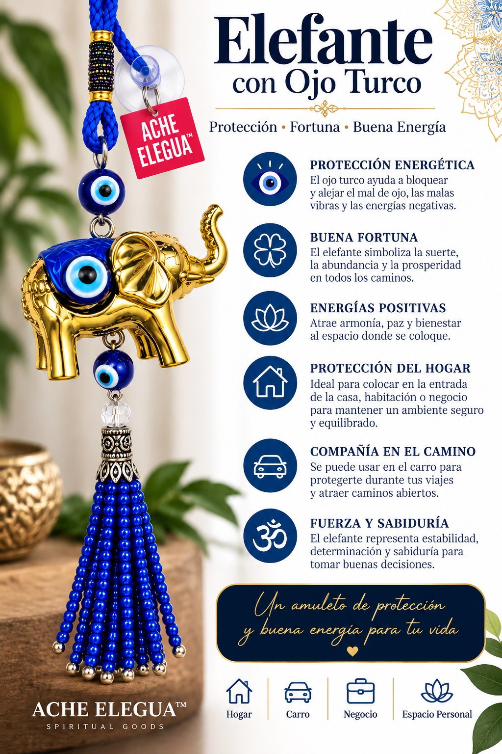 Evil Eye Elephant Ornament Blue for Spiritual protection