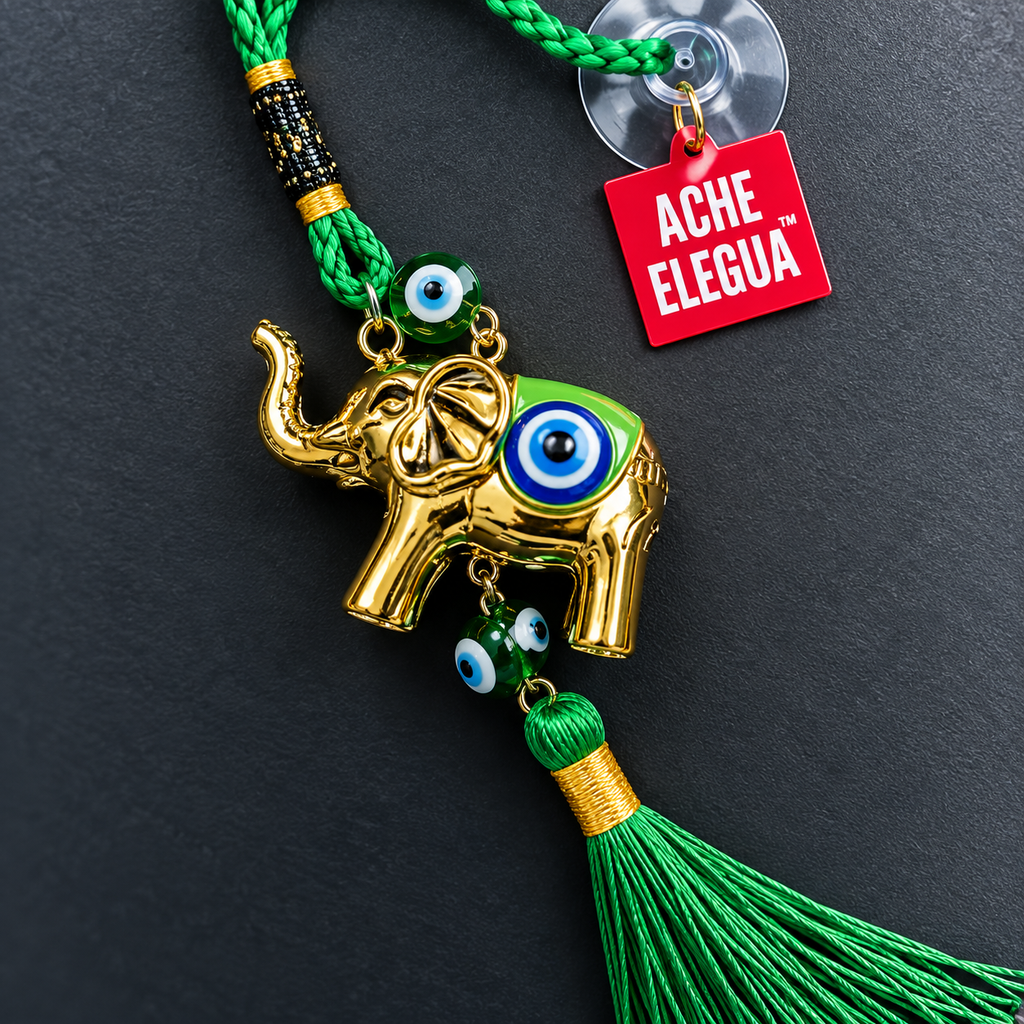 Evil Eye Elephant Ornament Green for Healing, hope and personal growth