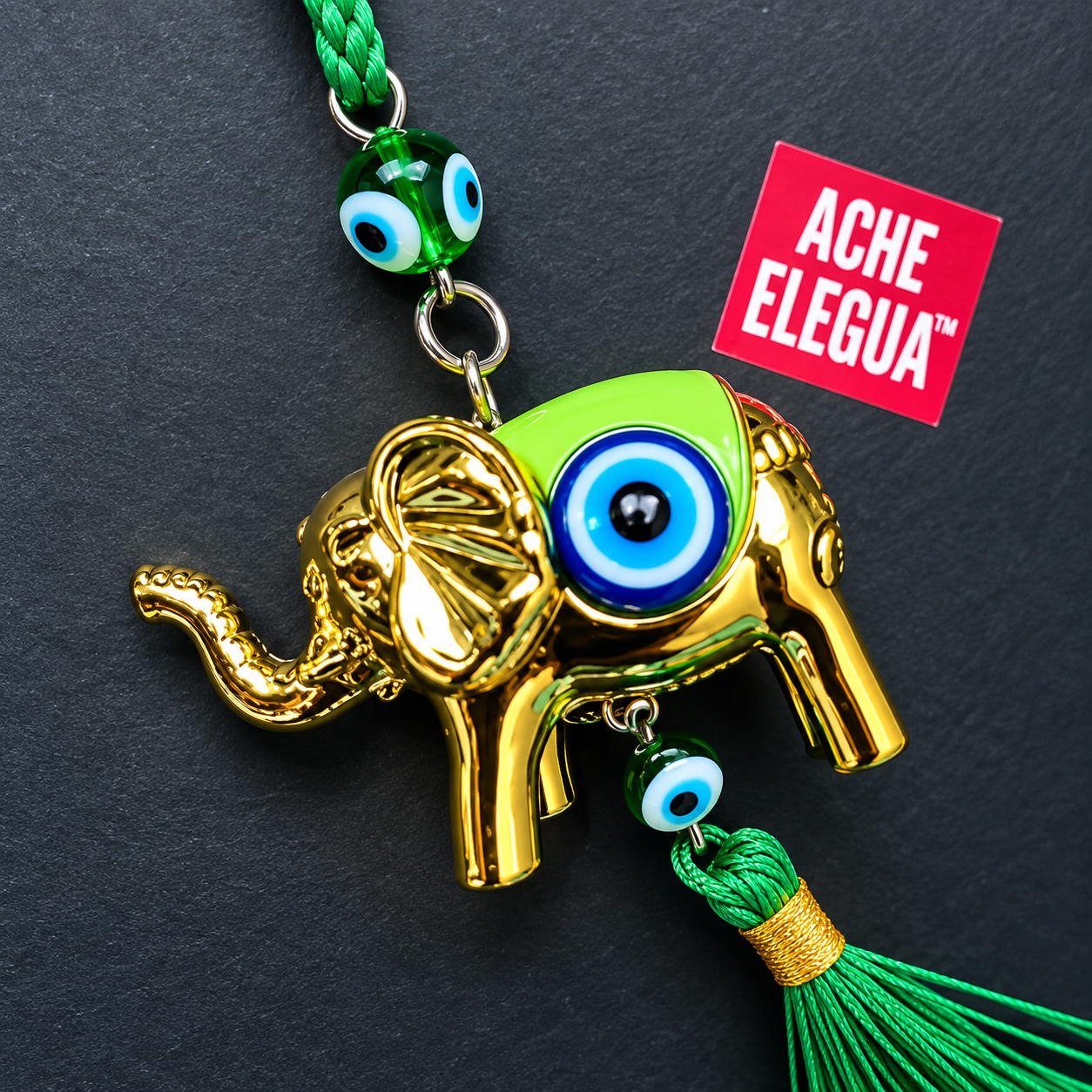 Evil Eye Elephant Ornament Green for Healing, hope and personal growth