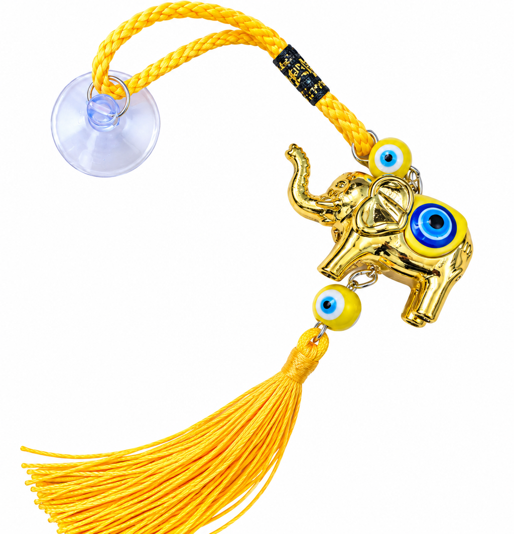 Evil Eye Elephant Ornament Yellow for Attracting Abundance Prosperity