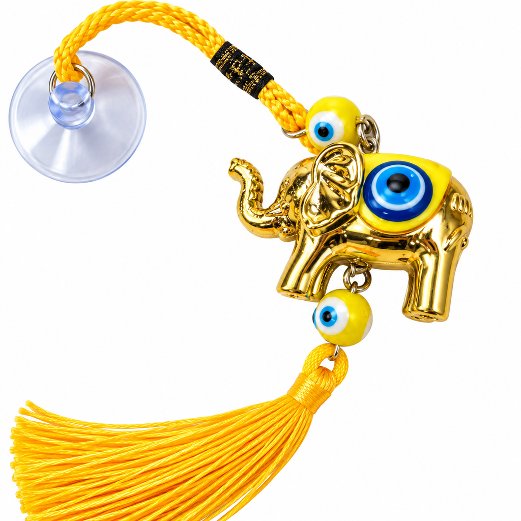 Evil Eye Elephant Ornament Yellow for Attracting Abundance Prosperity