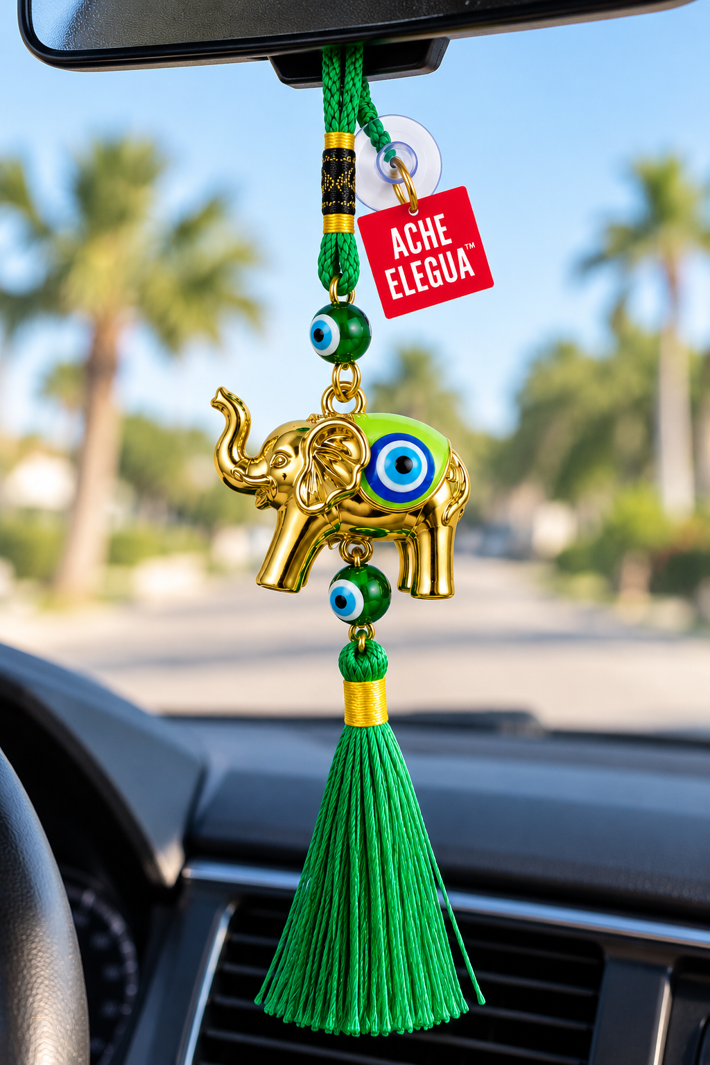 Evil Eye Elephant Ornament Green for Healing, hope and personal growth