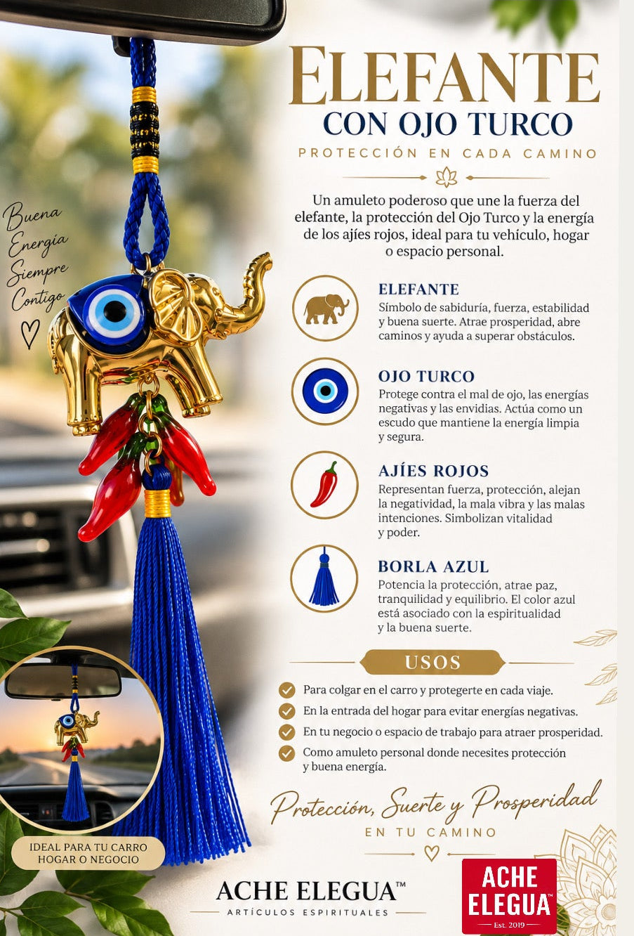 Evil Eye Elephant Ornament with Red Chilies for Protection Against Envy