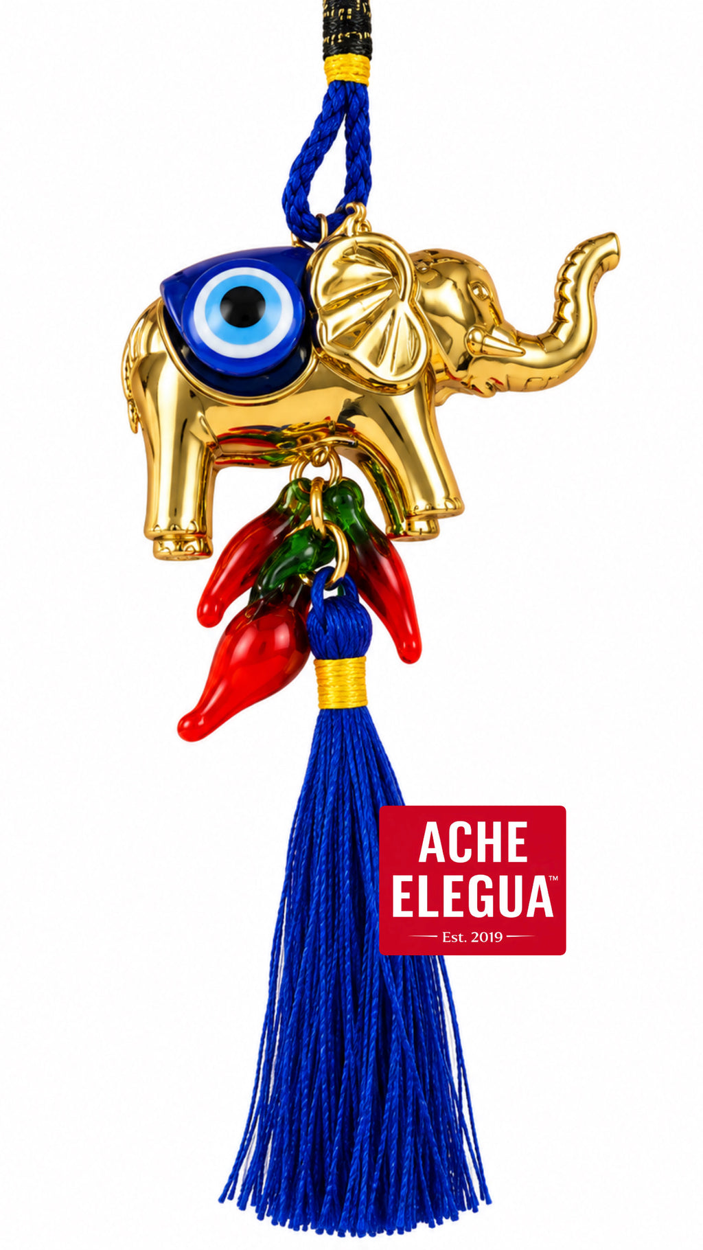 Evil Eye Elephant Ornament with Red Chilies for Protection Against Envy