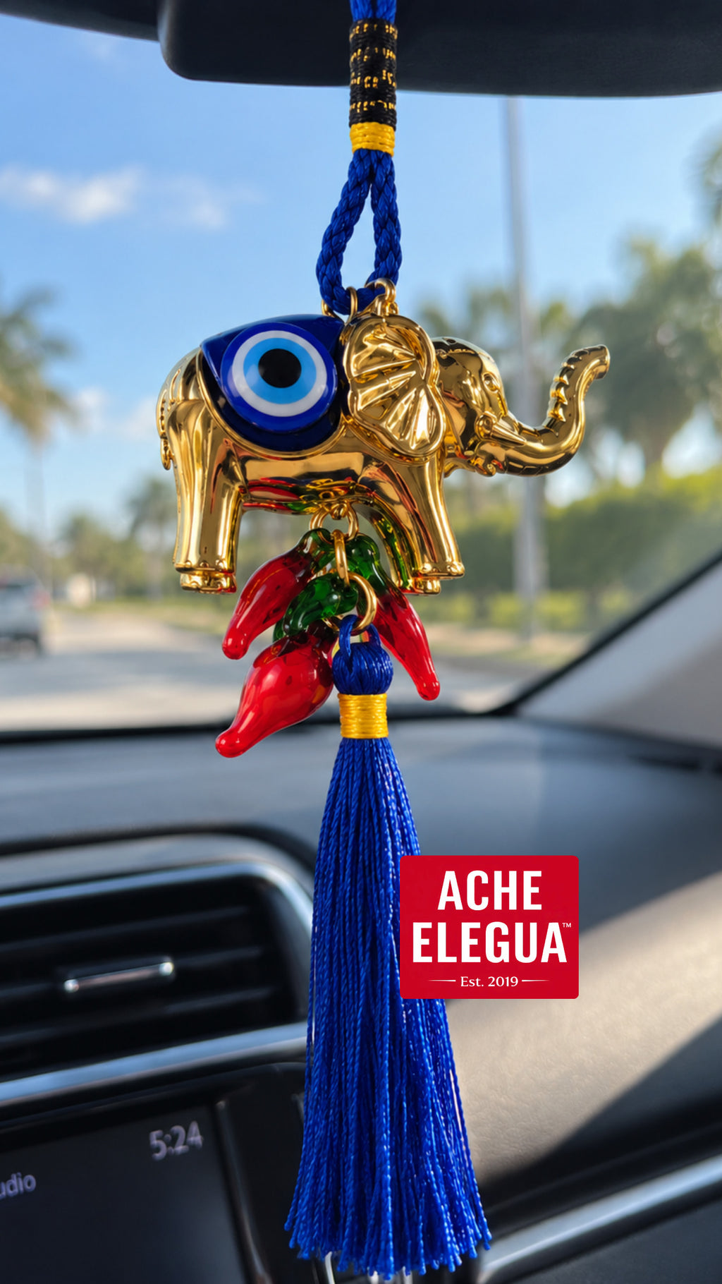 Evil Eye Elephant Ornament with Red Chilies for Protection Against Envy