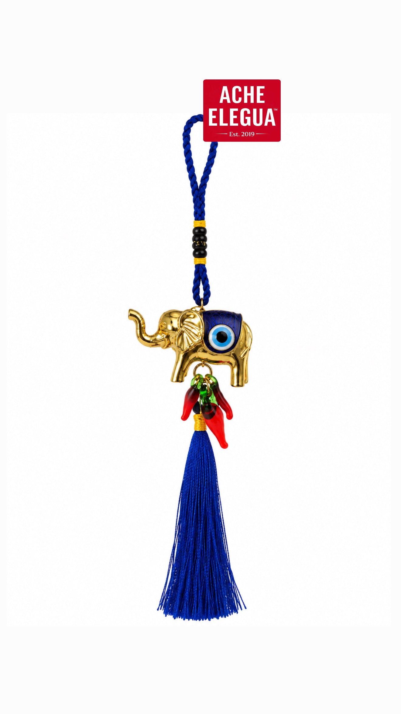 Evil Eye Elephant Ornament with Red Chilies for Protection Against Envy